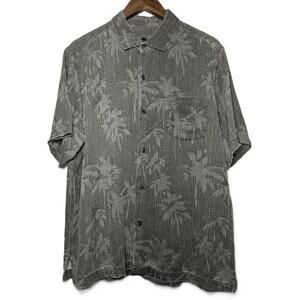 Tommy Bahama Men's Size L Silk Shirt Hawaii‎ Pocket Green/Gray w/Palm Tree Print